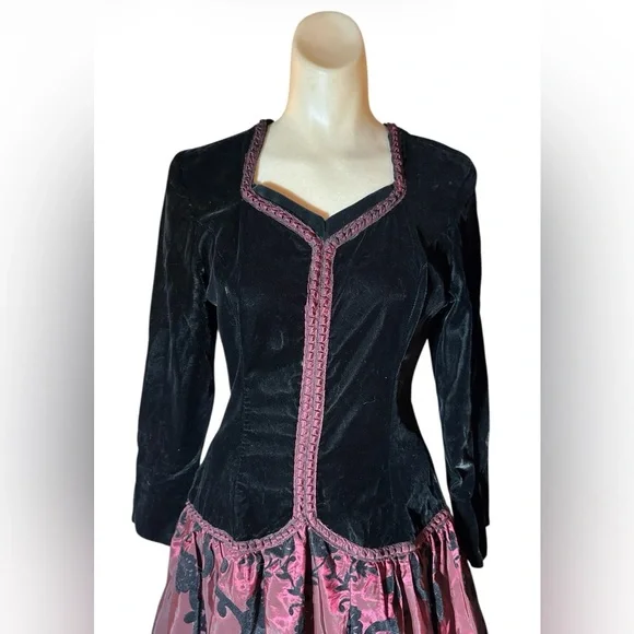 Vintage 80s Scott McClintock Velvet Taffeta Holiday Dress Whimsigoth Baroque SM